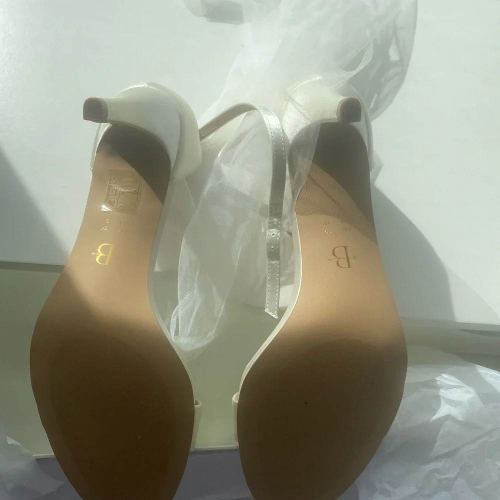 BHLDN White Satin Bow Ankle Strap Heels